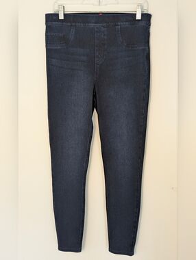 Spanx women's blue denim compression tummy panel jegging Leggings Size L EUC